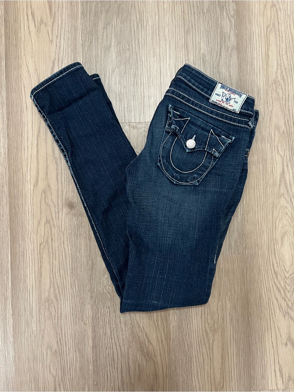 True Religion Julie Skinny Jeans Size 28 Dark Wash Contrast Stitching
